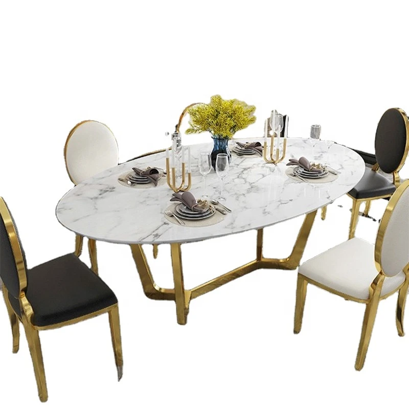 Luxury design White Artificial stone and chairs marble gold round dining tables