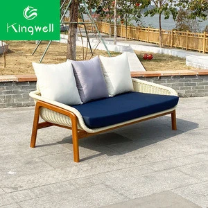 luxury garden use PE rattan sofa with teak wood base patio furniture