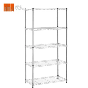 Manufacturer direct basic Metal 5-Shelf silver chrome wire kitchen book trolley rack  shelves