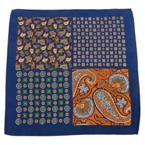 Mens Handkerchiefs Paisley Screen Print Silk pocket square in hand rolled