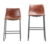 Mid Century Modern Style Brown Leather Bucket Seat Black Metal Base Dining Chairs