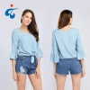 Modern design summer plain dyed denim shirts for women blouses