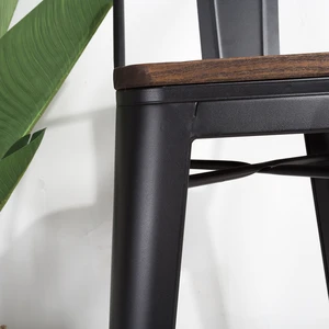 modern industrial metal wooden seat bar stools with back