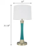 Modern Slim Table Lamp, Blue Resin Hotel Bedroom Reading Lamps with USB & Outlet Brushed Nickel Desk Lamp with Fabric Shade