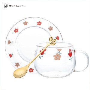 MONAZONE Flower Milk Cup With Dessert Plate Coffee Breakfast Mug Coffee Drinkware Set Japanese Style Milk Mug Tea cup saucers