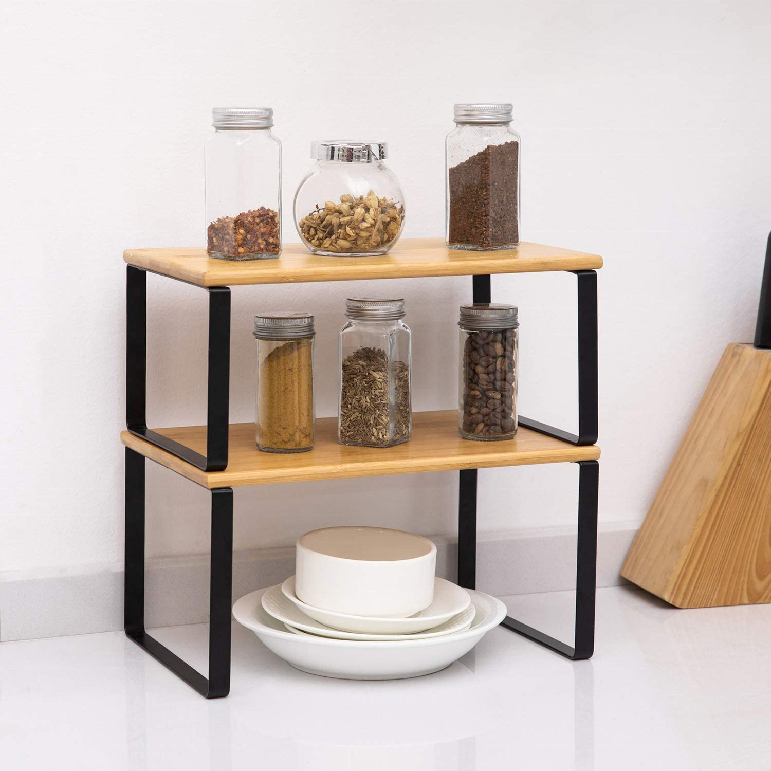 Expanding Racks Buy Natural Bamboo Stackable & Expandable Kitchen Cabinet And Counter ...
