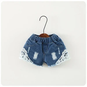 New 2017 Korea Design Babi Girl Kid Lace Fabric Jean Shorts Wholesale