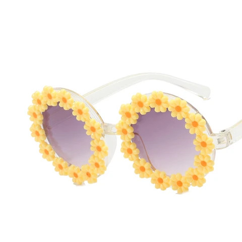 New 2024 Round Cute Daisy Children Baby Flower Sun Glasses Lunette De Soleil Enfants Shades Sunglasses For Kids Girls