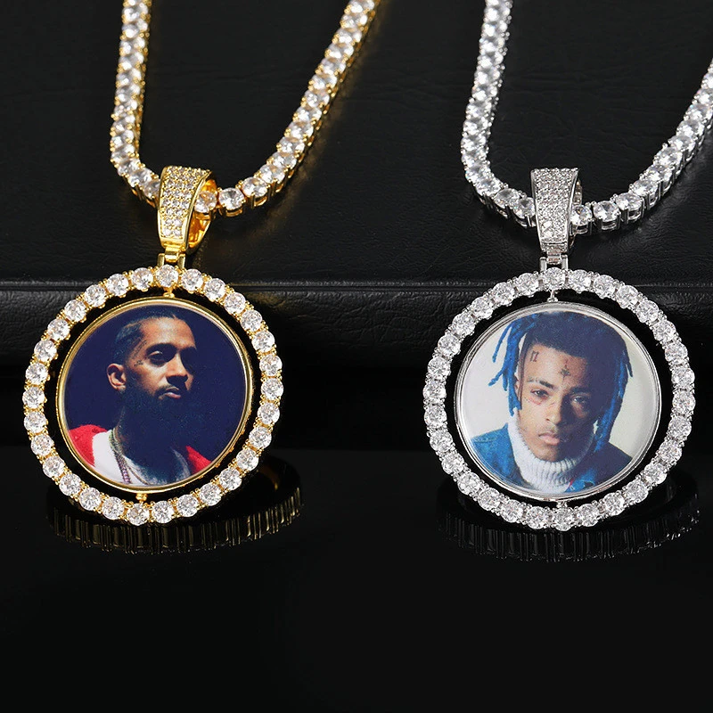 New Custom Photo Memory Medallions Pendant Necklace With Tennis Chain Hip Hop Jewelry Personalized Cubic Zircon ChainsGift