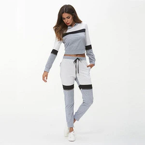 New Design Hoodies Drawstring Long Pant Crop Top Sport Suit Wear Women
