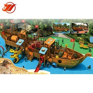 Newest amusement park play set ride wooden small pirate ship playground