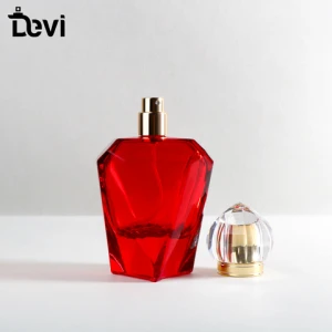 Oem Odm New Luxury  Design 50ml Elegant Red Rectangle Glass Bottle With Crystal Lid