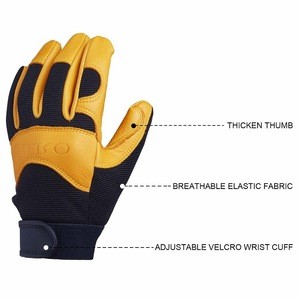 OEZRO WO-8001 Black and yellow full finger leather deerskin motorcycle Racing gloves