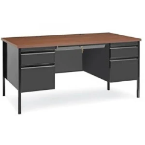 Office Desk with Central Drawer Metal Black Base Double Pedestal Larger Steel Desk