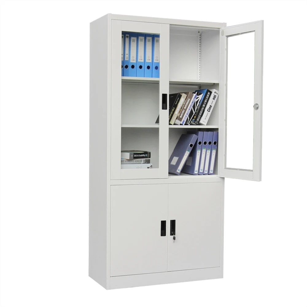 Office furniture metal storage file cabinet double glass 2 door steel filing cabinet