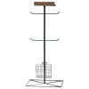 Outdoor Pool Towel Rack with Wooden Shelf and Wire Basket