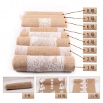 Pafu country wedding party decoration natural jute burlap fabric with white side lace rustic natural burlap table runner