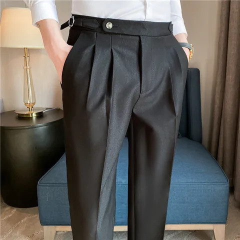 Buy Pleated Business Formal Dress Pants Man Solid Color Casual Suit ...
