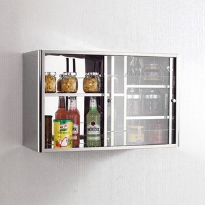 Popular stainless steel wall mounted kitchen cabinet with glass door