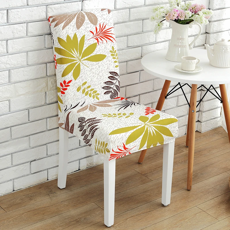 Printed Dining Chair Slipcovers Removable Washable Soft Spandex Stretch Chair Covers Banquet Chair Seat Protector Slipcover
