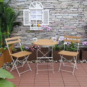 Promotional yard  plastic wood folding  table and chairs white aluminum frame wooden table set