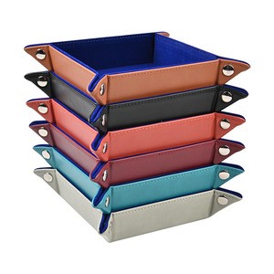 PU Leather Foldeable Bedside Storage Tray for Organizer Jewelry Catchall Key Phone Coin Tray Candy