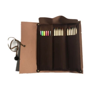 PU Leather Rollup Pen Bag Pencil Case Storage Pouch Organizer with pencils and marker pens for free