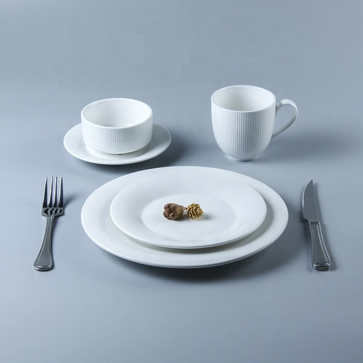 Rain Line Series Hotel White Ceramic Plate Set Porcelain Dinnerware, Dinnerware set, Porcelain dinner set