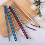 Reusable Metal Drinking Straws 304 Stainless Steel Sturdy Bent Straight Drinks Straw with Cleaning Brush Bar Party Accessory