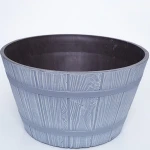 Round plastic garden planters pots wooden barrel garden plastic planters