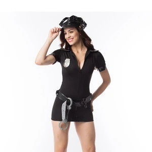 Sexy Policewomen Cosplay Costume Black Cop Uniform Outfits Police Club Game Deguisement Halloween Costumes For Adult Women