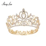 Shenglan Pageant Golden Magnificent Trendy Tiara Bride Jewelry Crystal Queen King Zircon Rhinestone Hair Big Round Wedding Hight