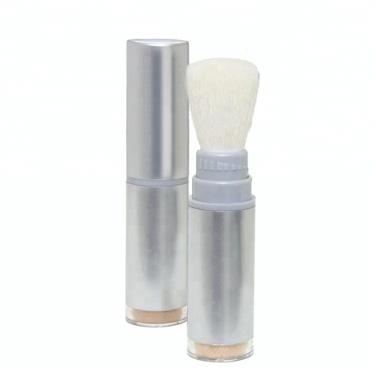 Single short handle refillable body powder brush with synthetic hair