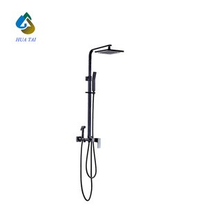 slide bar square style luxury black shower column faucet with rain shower head bidet spray