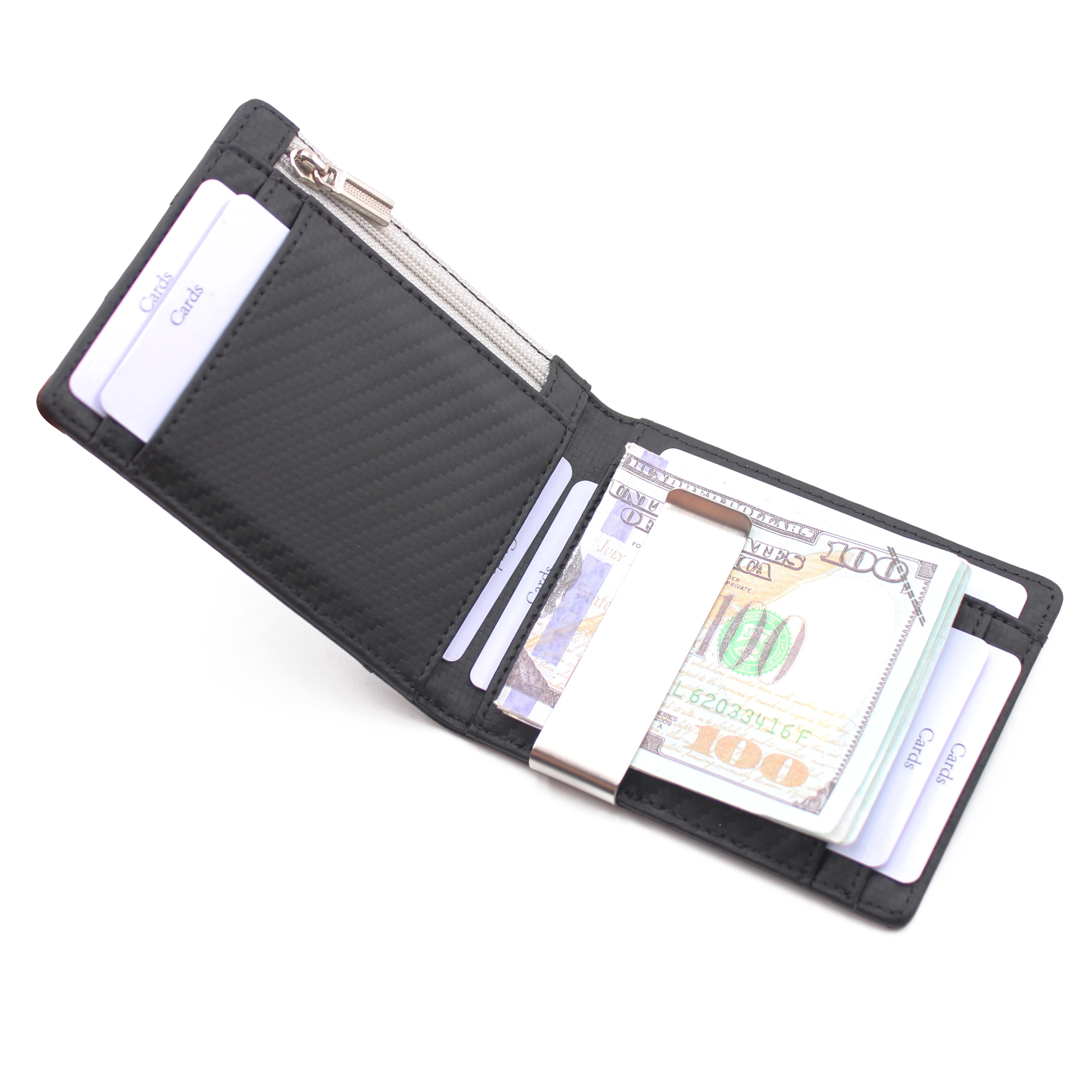 Slim Men Money Clip Wallet Mental Solid Male Purses Designer Clip Money Holder Card GENUINE Leather Wallets