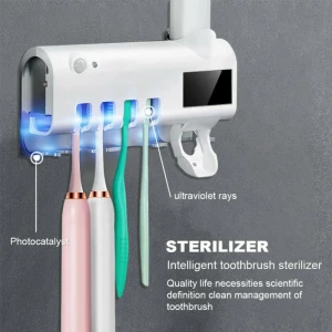 Solar Power Bathroom Wall-mounted Automatic UV Light Sterilizer Toothpaste Squeezer Toothbrush Dispenser with Toothbrush Holder