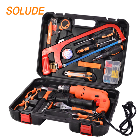 SOLUDE 101 Piece Impact Drill Household Hand Tools Kit With Plastic Toolbox Storage Case