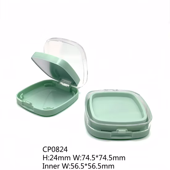 Eml Pack Cp0824 Square Shape Face Powder Case with Mirror Two Layer Plastic Compact Powder Case Pressed Powder Case