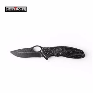 Stainless Steel Stonewash Folding Knife Wolf Design Handle Survival Knife Liner Lock Pocket Knife
