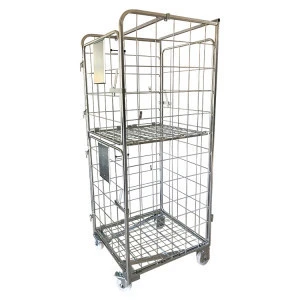Stainless Wire Roll Mesh Container Storage Cage With Wheels
