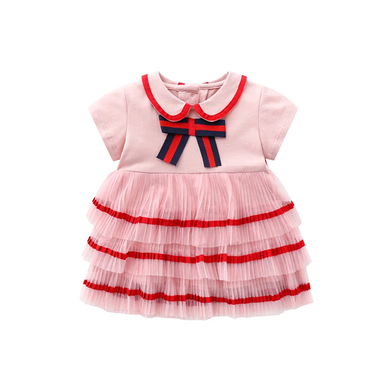 Summer baby girl&#x27;s dress 1-3 years old girl&#x27;s dress V-neck wholesale 100% cotton printed bow lovely skirt
