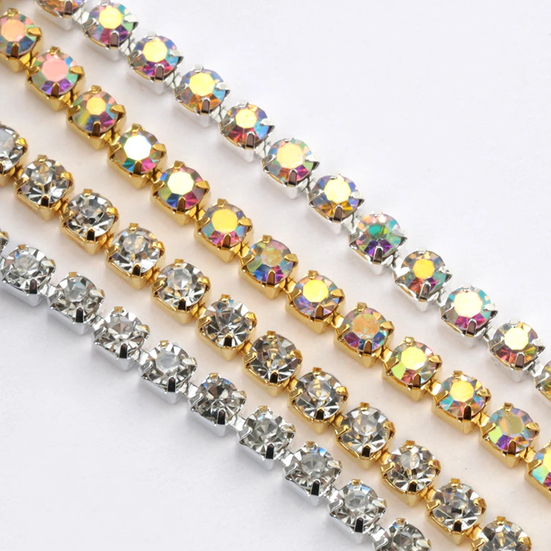 Super Cost-effective Silver Base Crystal Round Stone  2mm-4mm Rhinestone Chain with Decoration Arts