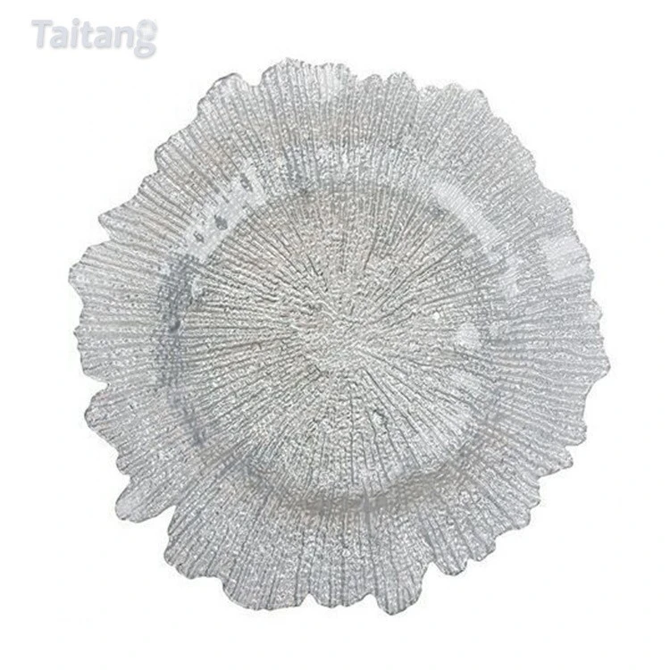 Taitang Cixuan Restaurant Hotel Banquet New Design Wedding Catering Gold Colored Glass Charger Plate Wholesale
