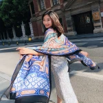 Tassel scarf women spring sunscreen cotton and linen shawl dual-use long Korean scarf seaside holiday silk scarf