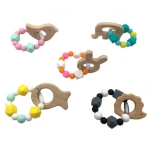 Teething for Babies Wooden Teether Bracelet Organic Beech Wood Animals Handmade Crochet Beads Eco Friendly Infant Toys