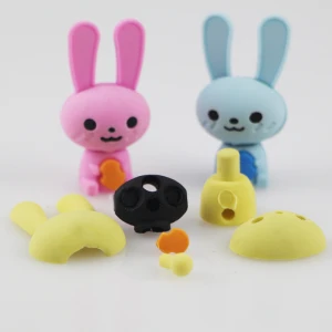 Toys Educational-supplies cute 3D animal shaped rabbit piece together eraser for kids