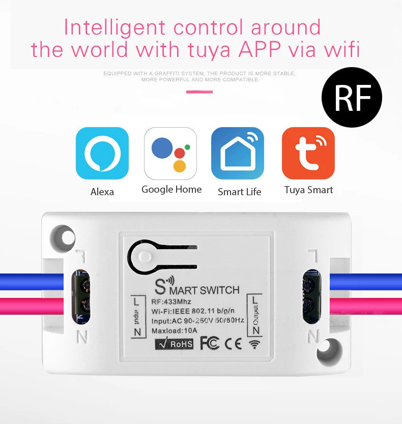 Tuya Smart Life APP RF Relay Module RF 433Mhz Remote Control Switches/Smart Wireless WiFi Switch Work With Amazon Alexa