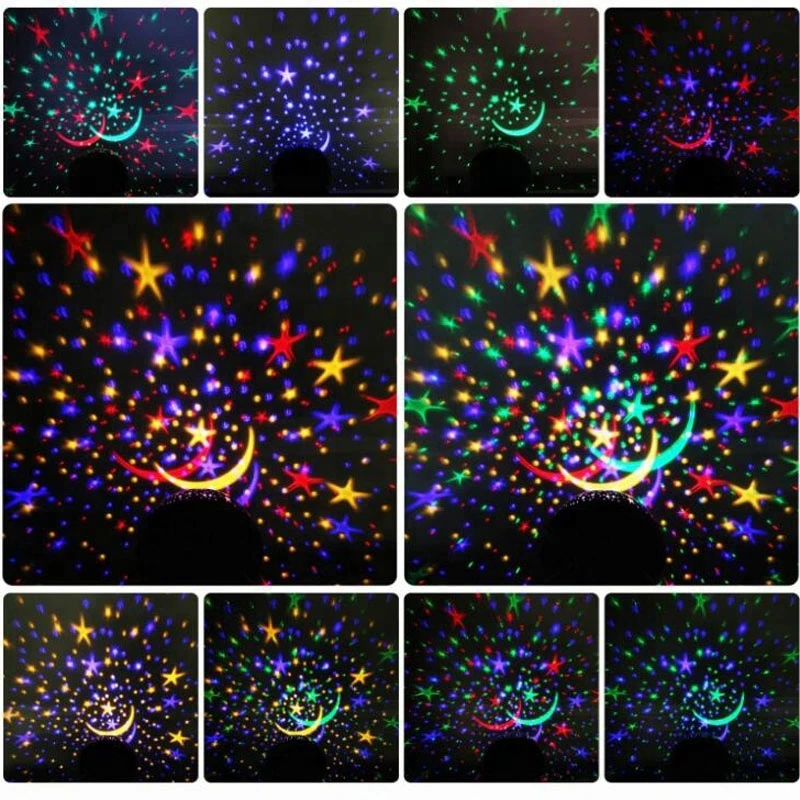 USB Cable/Batteries Powered Star Night Light,Moon Stars Projector,Rotating 9 Color Options Romantic Night Lighting Lamp