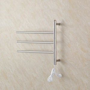 Wall mounted heated towel rack with 3 rotate rails for bathroom