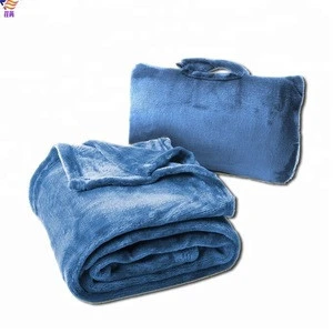 Warm foldable travel pillow flannel fleece blanket with zipper